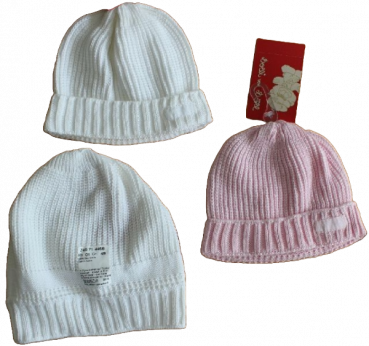 Strickmütze Beanie weiß oder rosa 100% Baumwolle Größe 37-49