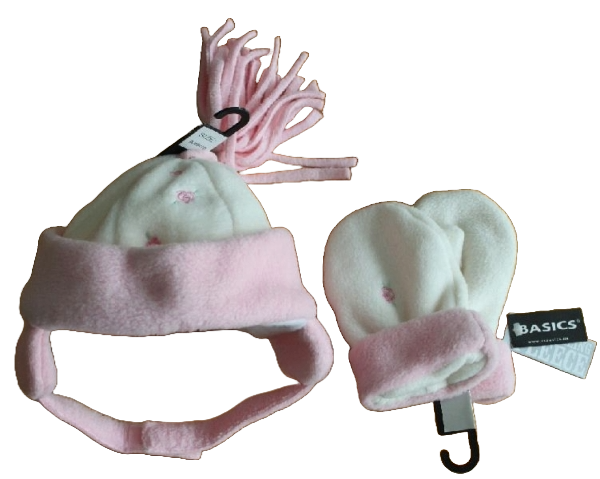 Fleecemütze Handschuh Set Rose, mit Ohrenklappen, gedoppelt